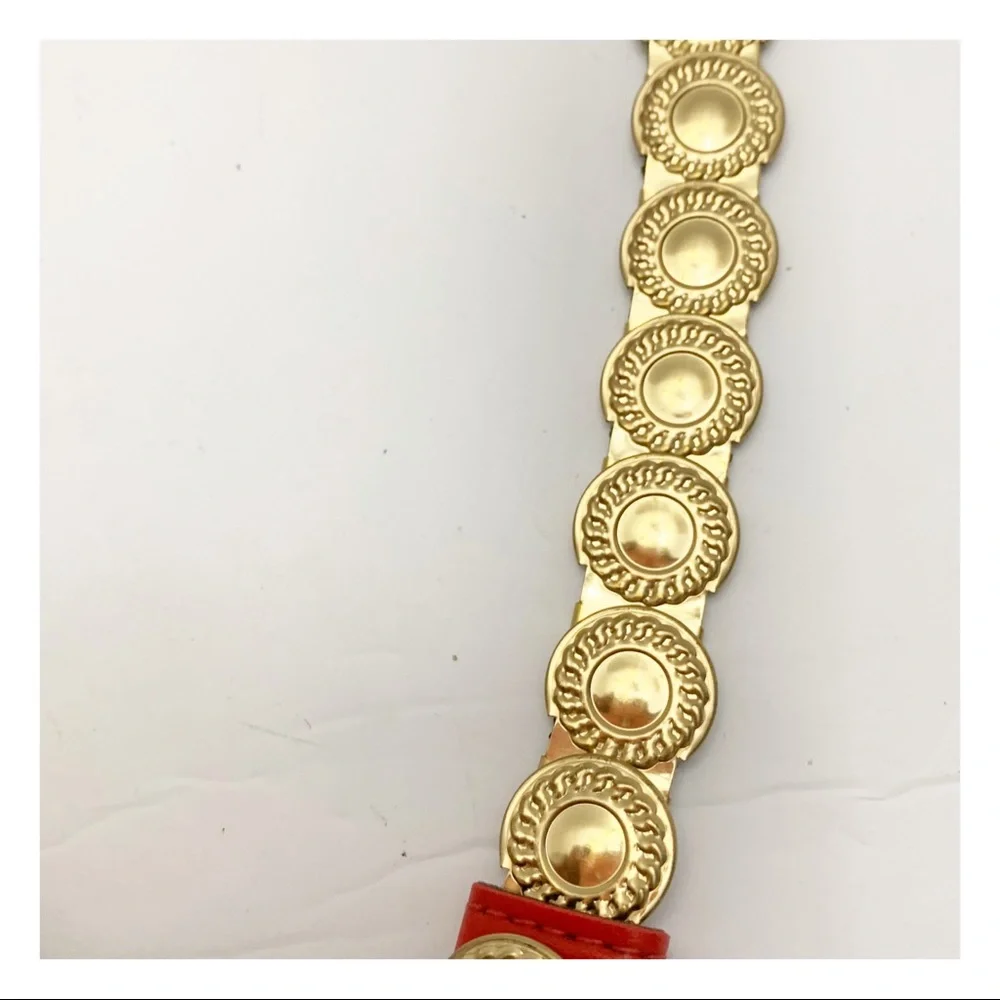 Vintage stretchy red and gold concho coin belt retro 1980s